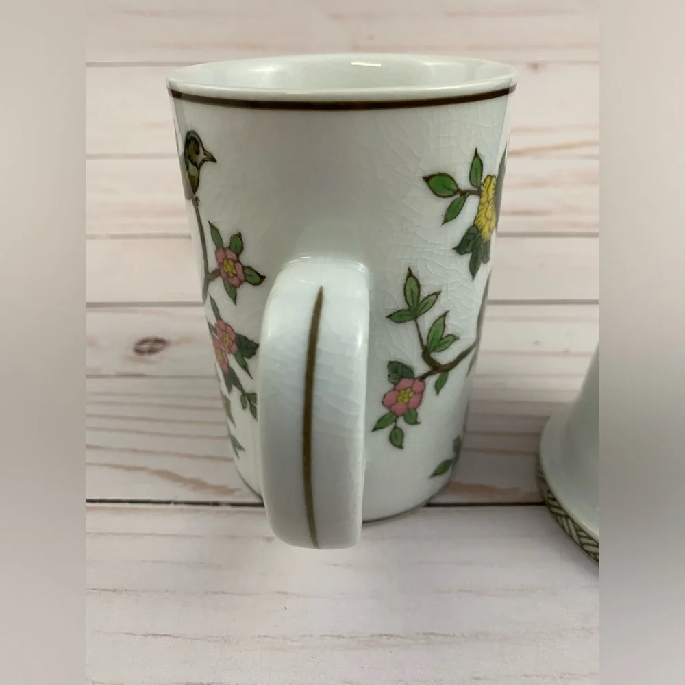 Pier 1 Imports Porcelain Tea Infuser Mug Birds & Blossoms Hand Painted NO LID
